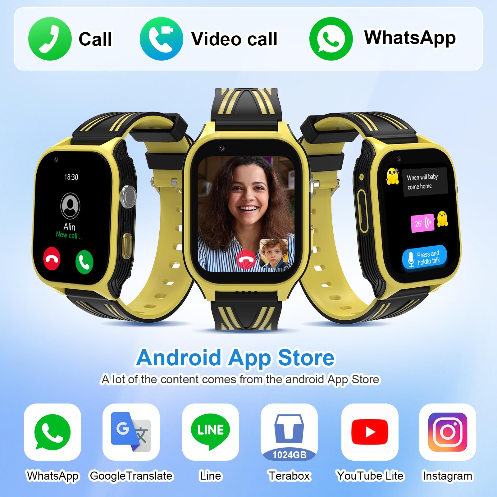 4G Kids Smart Watch With Gps Tracker Sim Crad Phone Watch Whatsapp Video Call Sos Alarm Voice Chat Pedometer Real Time Tracking